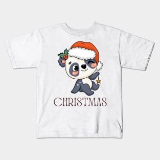 Christmas Panda Winking Celebration Kids T-Shirt